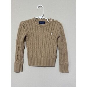 Polo Ralph Lauren Toddler Girl Tan Cable Knit 100% Cotton Sweater 4T Preppy